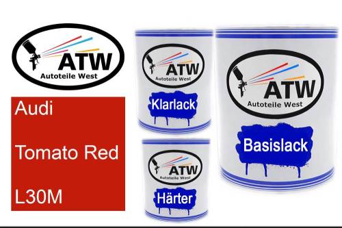 Audi, Tomato Red, L30M: 1L Lackdose + 1L Klarlack + 500ml Härter - Set, von ATW Autoteile West.